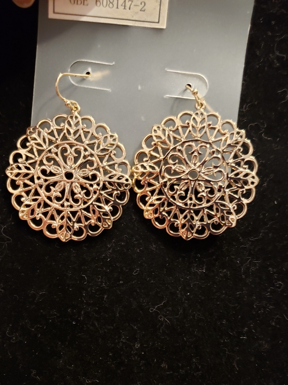 NEW Gold Medallion Earrings On French Wires, 2", Boho, Filigree Mandala Elegance